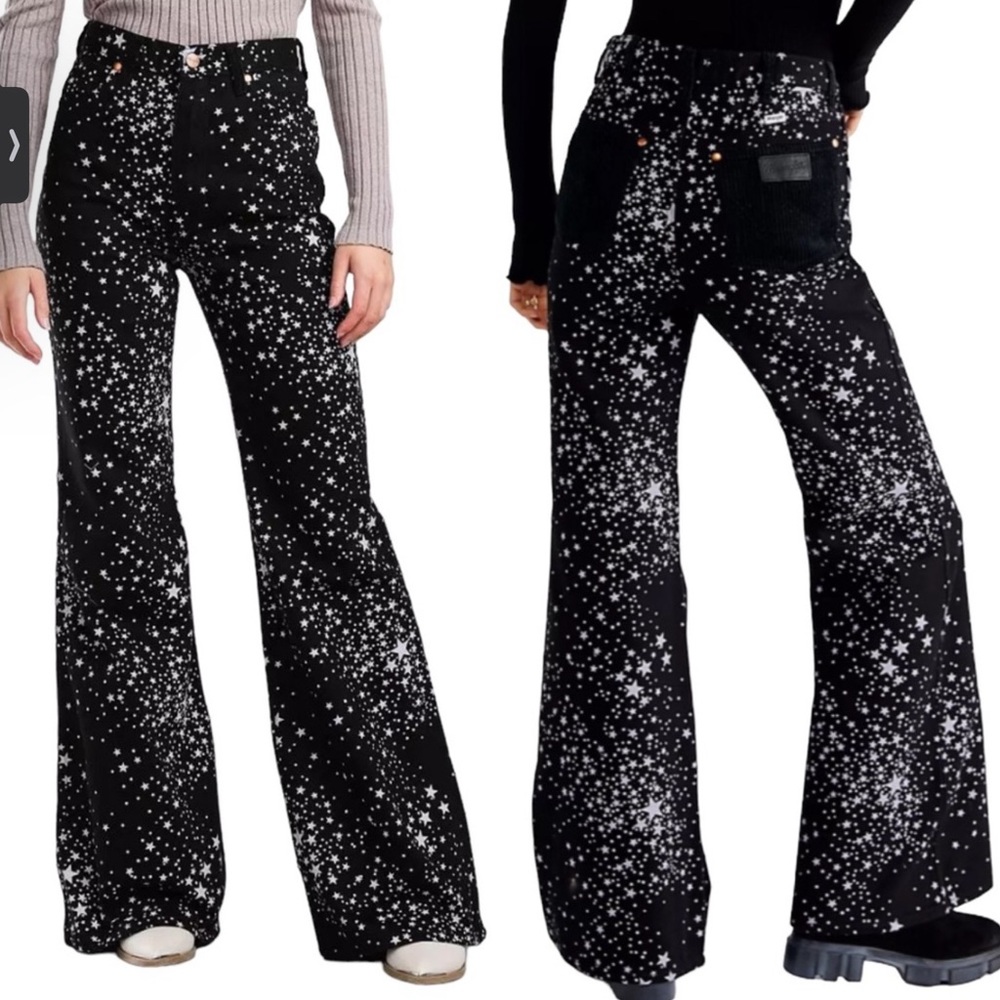 Free people wrangler stars truck bell bottom jeans black with stars
